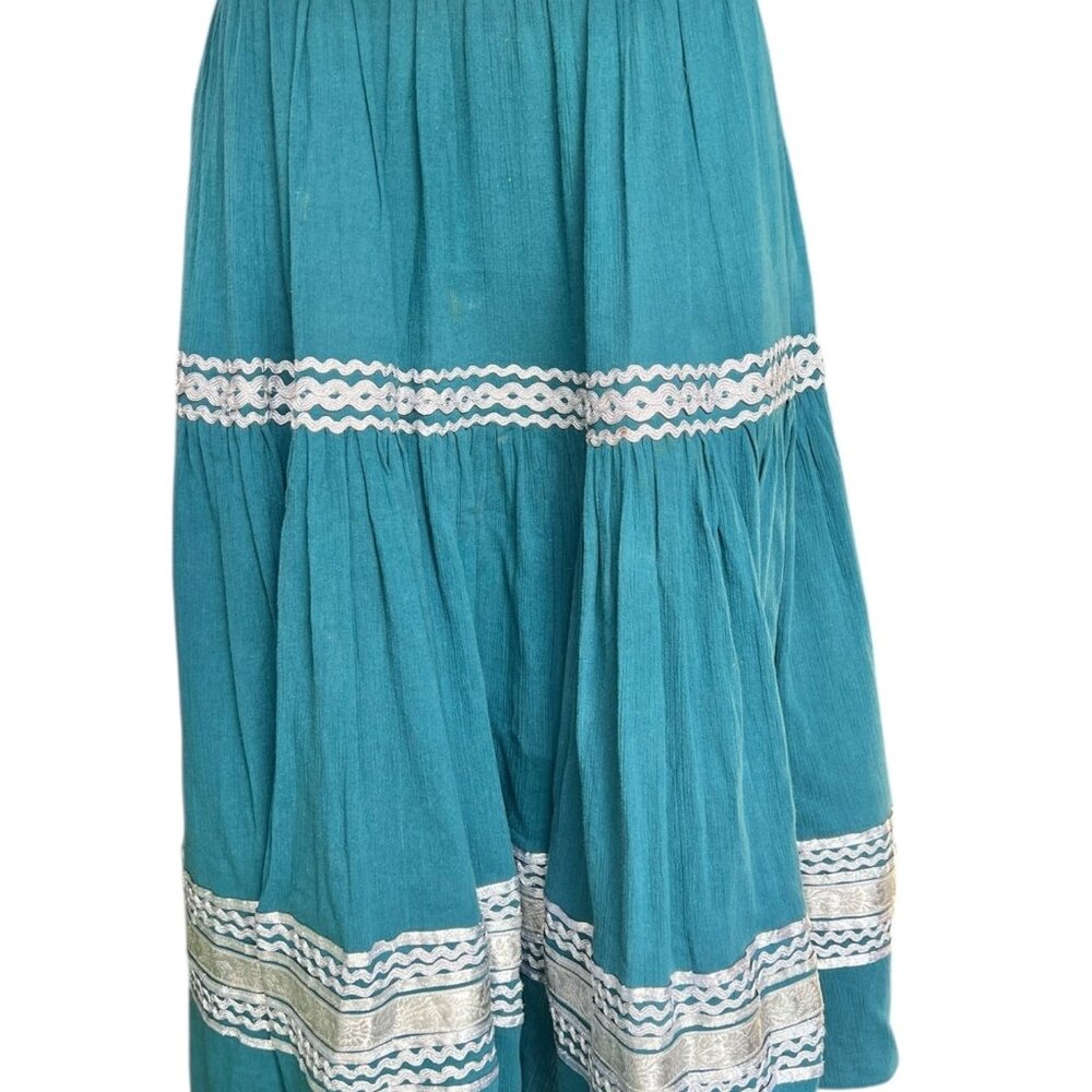 XXI Women’s size Smalll Teal Blue Green Cotton Skirt Silver Trim Side Zipper - Picture 2 of 11